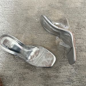 Zara clear metallic silver heels